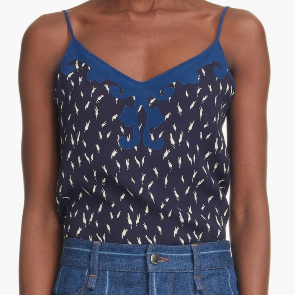 Chloé Appliqué Neck Crepe Camisole Navy
6 US / 38 FR